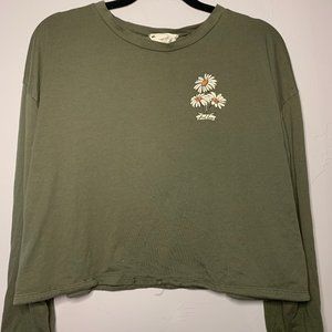 French Pastry "Feel Love" Olive Cotton LS Top XL